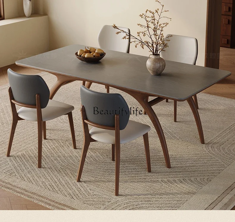 

12Wabi-sabi Style Solid Wood Rock Plate Dining Table Modern Minimalist Rectangular High-end Nordic White Wax Wood