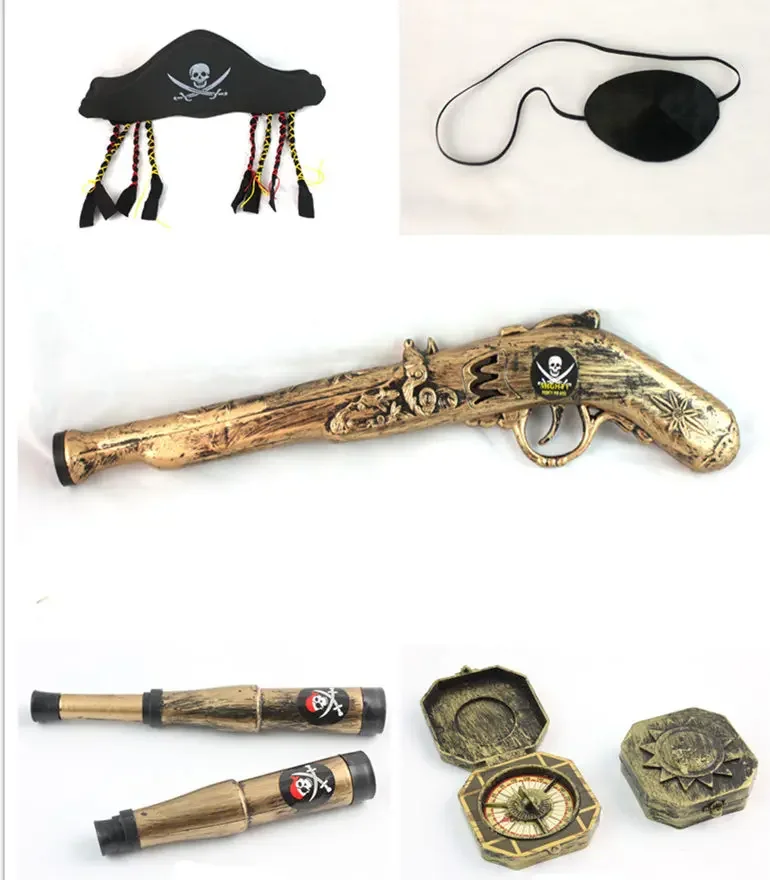 [Engraçado] brinquedos cosplay de halloween 5 pçs/set pirata bússola pistola binocular venda chapéu conjunto brinquedos traje festa crianças presente da criança