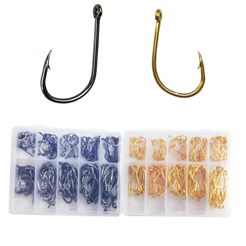 100Pcs Fishing Hooks Set Carbon Steel Single Circle Fishing Hook Fly Fishing Jip Barbed Carp Hooks Sea Tackle Accessories