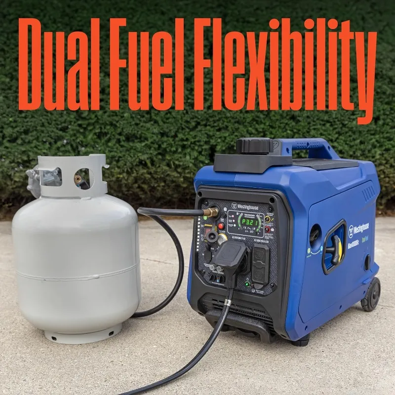 مولد عاكس الوقود المزدوج 4000 واط، هادئ للغاية وجاهز للمركبات الترفيهية، مستشعر CO للبدء عن بعد