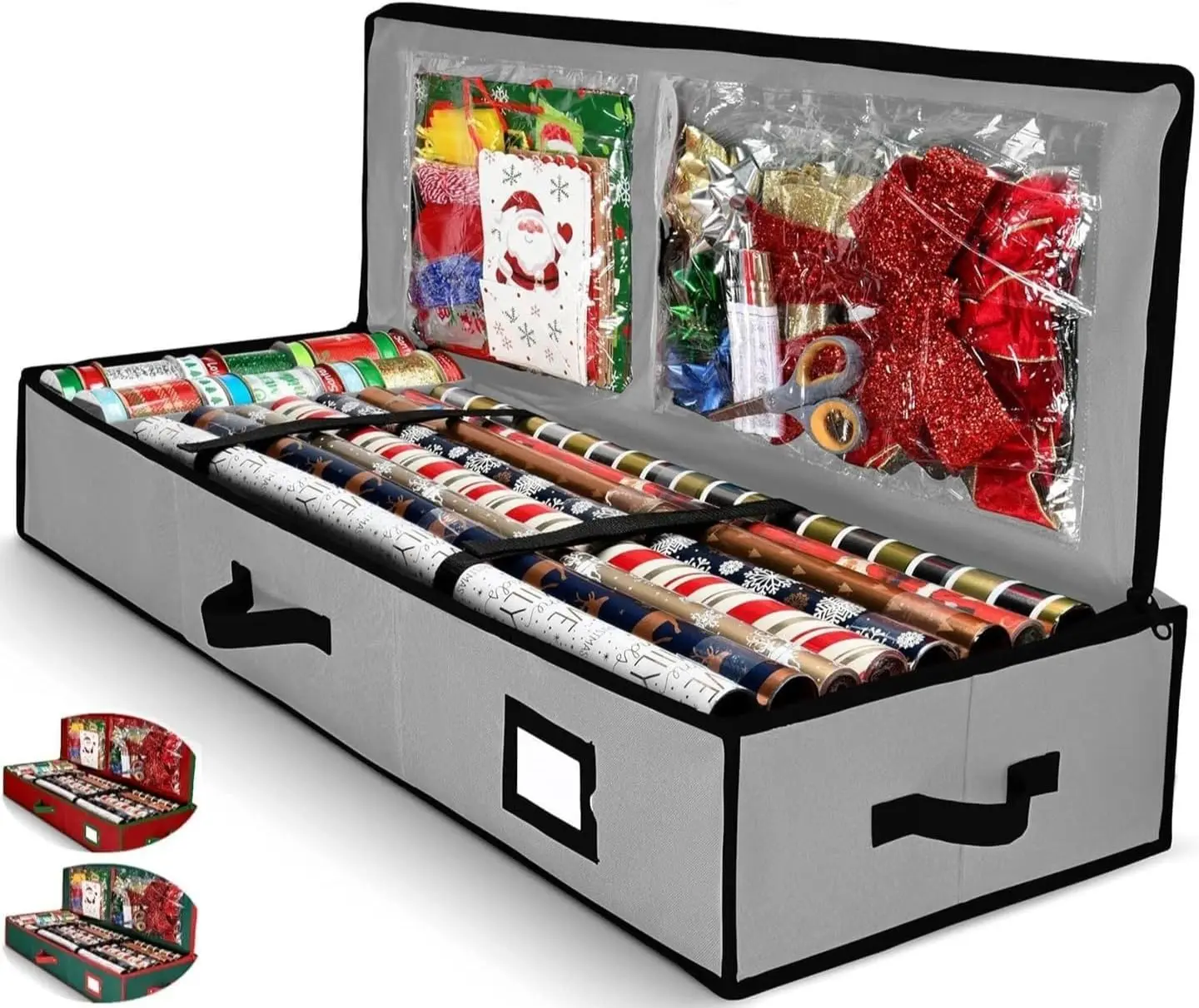 

Органайзер для подарочной упаковки, сумка для хранения рождественской упаковочной бумаги с полезными карманами для аксессуаров, вмещает до 24 рулонов.