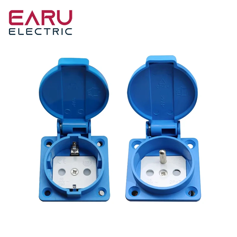 16A EU FR Standard  Waterproof  Socket IP44 Industrial Household AC Power Dustproof  Outlet  Copper Contact Body Generator 250V