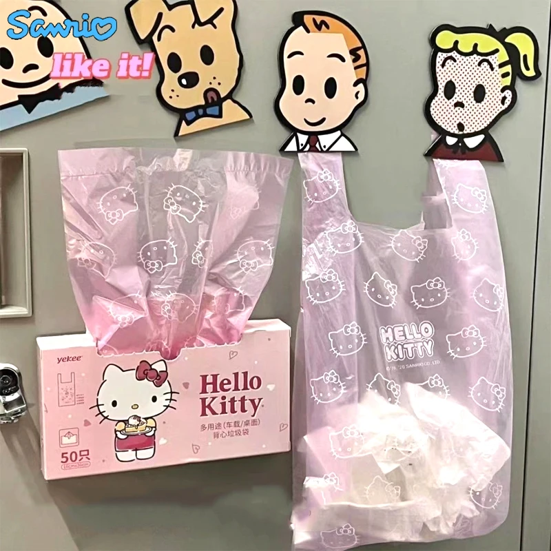 

New Sanrio Hellokitty Pattern Transparent Portable Disposable Garbage Bag Kawaii Pink Garbage Bag Suitable for Many Scenarios
