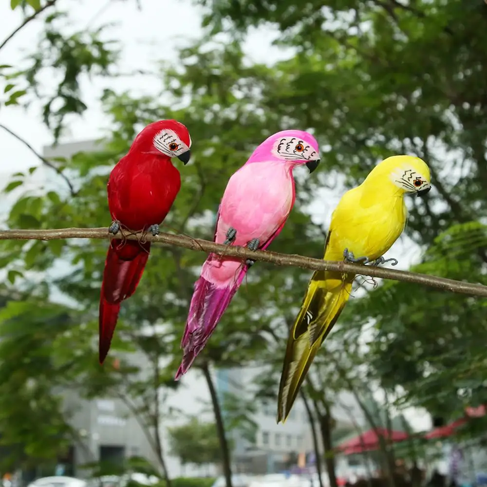 28cm Handmade Foam Feather Artificial Parrot Imitation Bird Model Figurine Foam Birds Parrot Home Garden Decoration Ornament