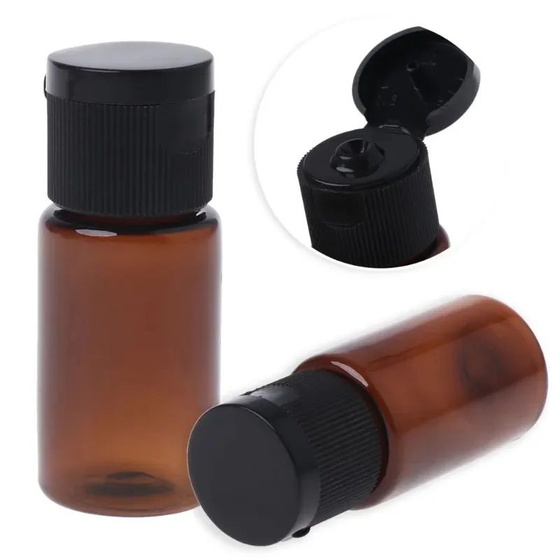 

100pcs 10ml Empty Brown Plastic Sample Bottle With Flip Cap Mini Cosmetic Travel Container Jars