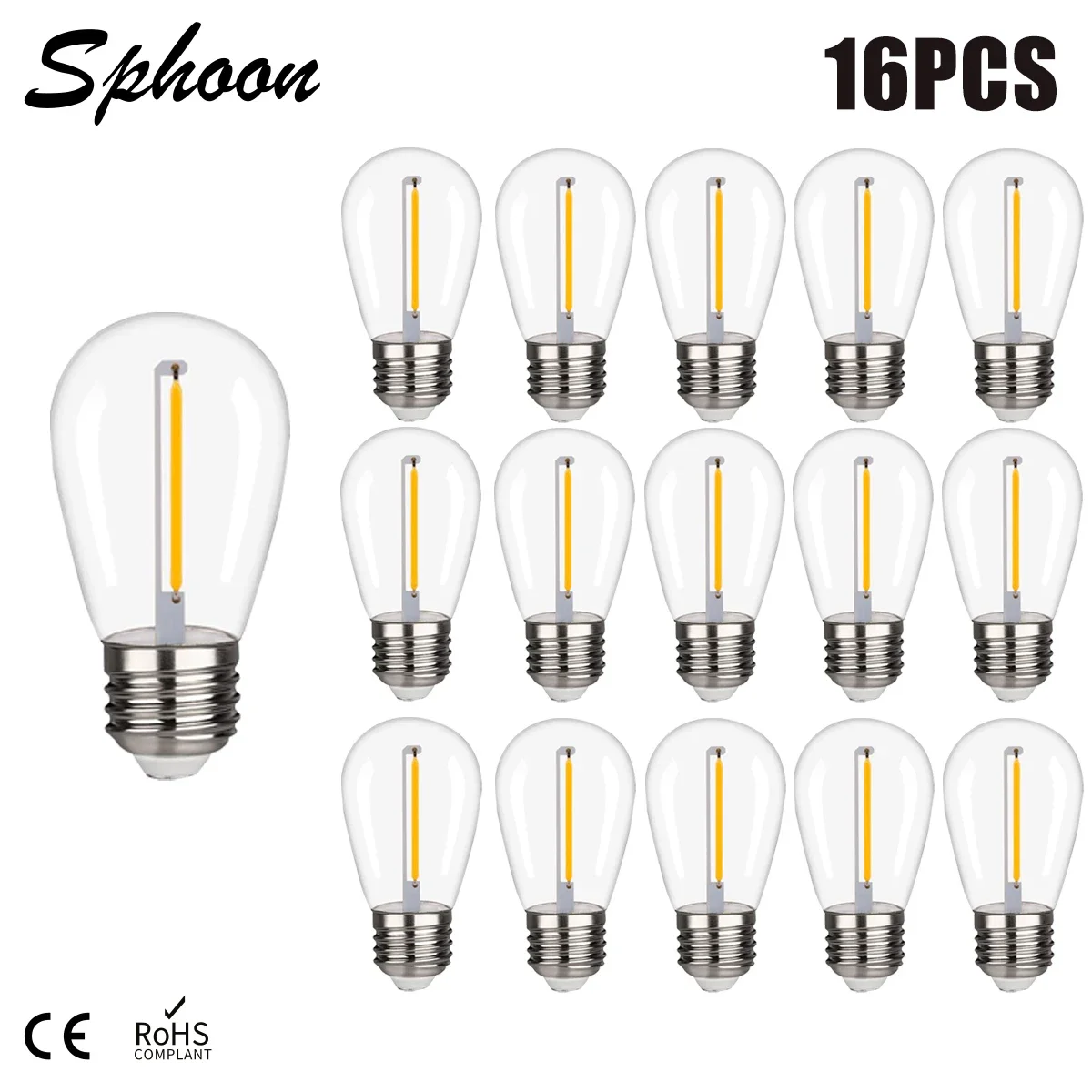 

16pcs LED S14 Light Bulbs 1W E27 220V Shatterproof Waterproof Outdoor String Replacement for 11W Incandescent