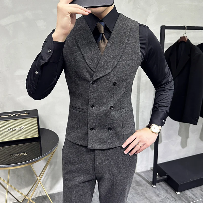 Luxury Double-Breasted Men Suit Vest Elegant Business Formal Slim Fit Male Waistcoat Wedding Groom Gentleman Vests Jacket Man