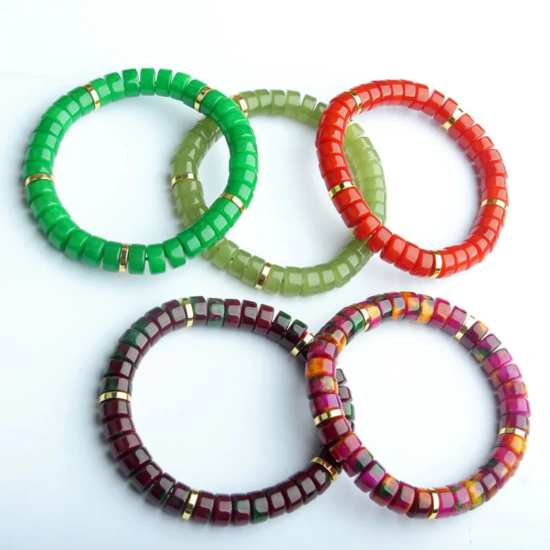 Yunnan Colorful Jade , Red Green Gemstone Round Bead Single Circle , Oil Painting Stone Bracelet for Men and