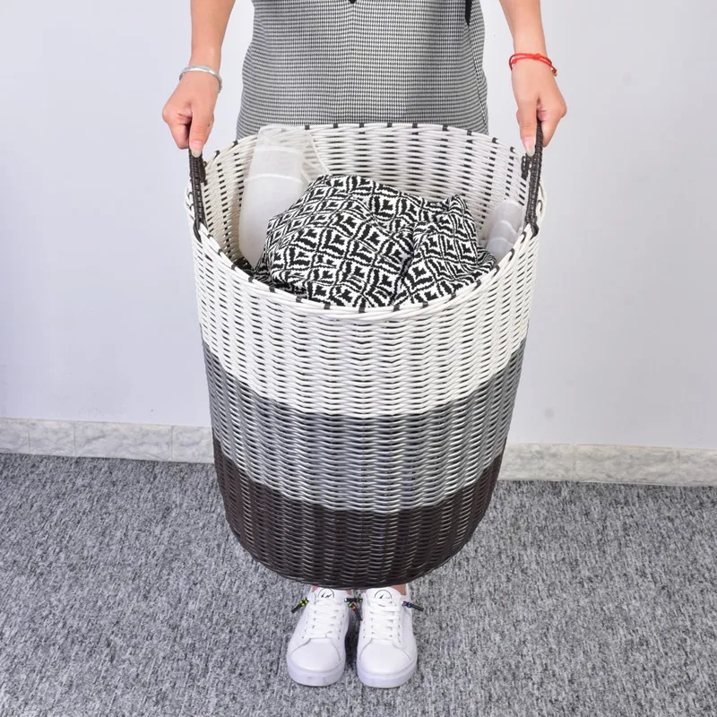 Plastic Woven Laundry Basket - Rattan-Style Storage for Toys, Dirty Clothes, and Household Items