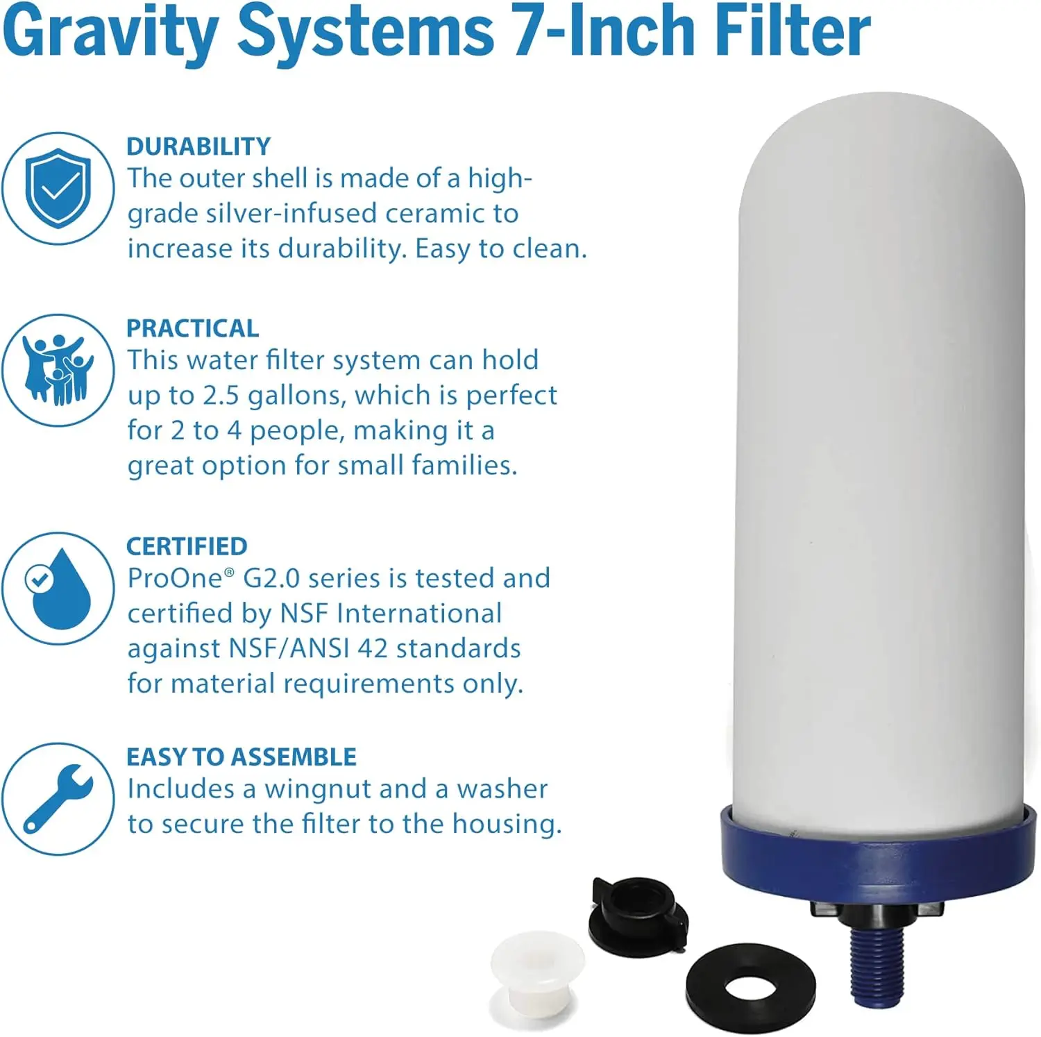7-Inch Gravity Filter Replacement 3-Pack -  Gravity Water Filtration Systems Compatible - NSF-42 Certified