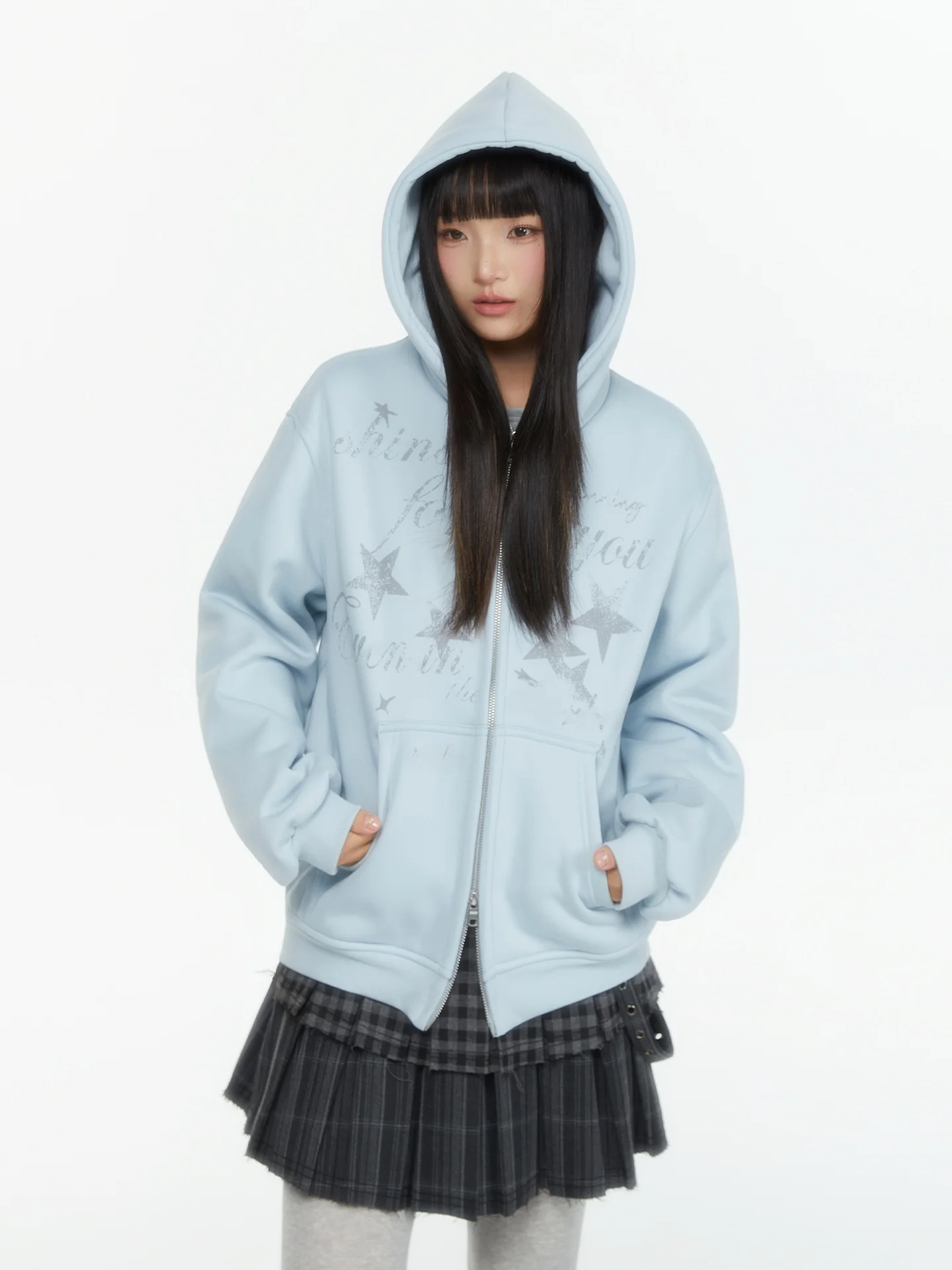 

Loose Fce Lined Knitted Sweatirt with Print And Embroidery Double Zipper Casual Outerwear for Autumn And Winter by Atrandom