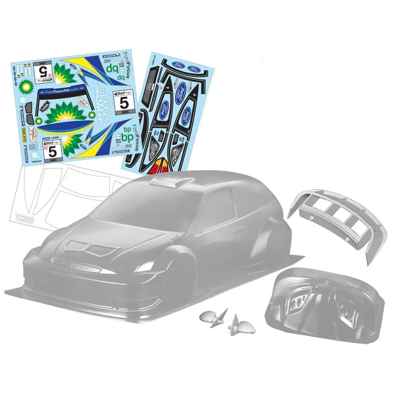 

Scale 1/10 Ford Focus WRC 2003 Clear Body shell W/Rear spoiler +Mirror + Light Buckles + decal for RC Rally car Tamiya tt02 tt01