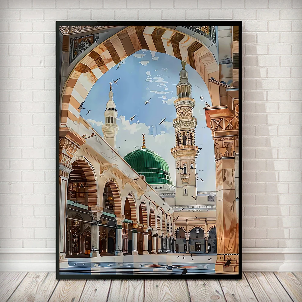 Watercolors Islamic  Al-Aqsa Mosque Kaaba Canvas Poster Painting Print Modern Pictures Living Room Home Decor Cuadros