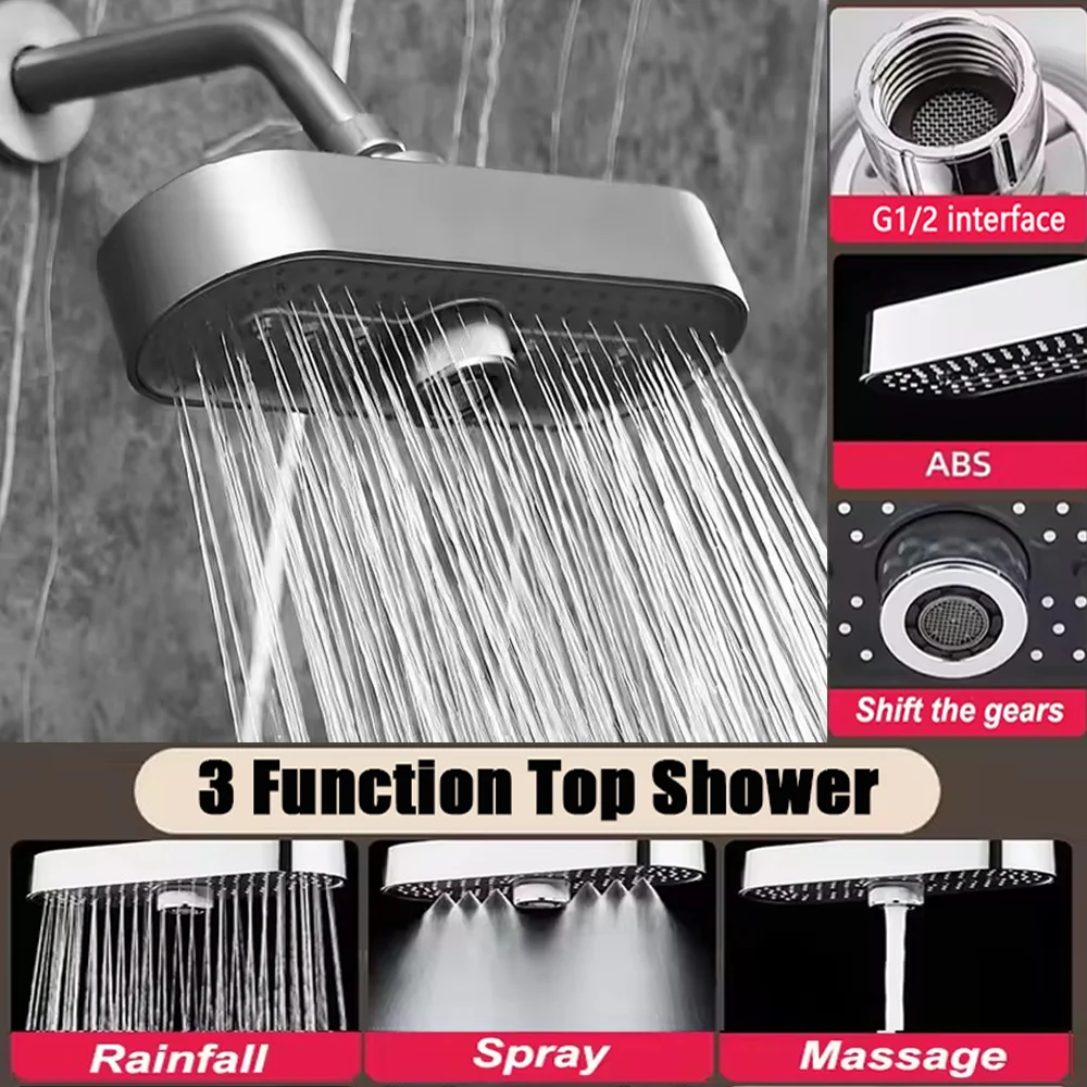 245/480MM Super Big Panel Large Flow Supercharge Ceiling Mounted Shower Head Set 3 Modes High Pressure Water Saving Showerhead