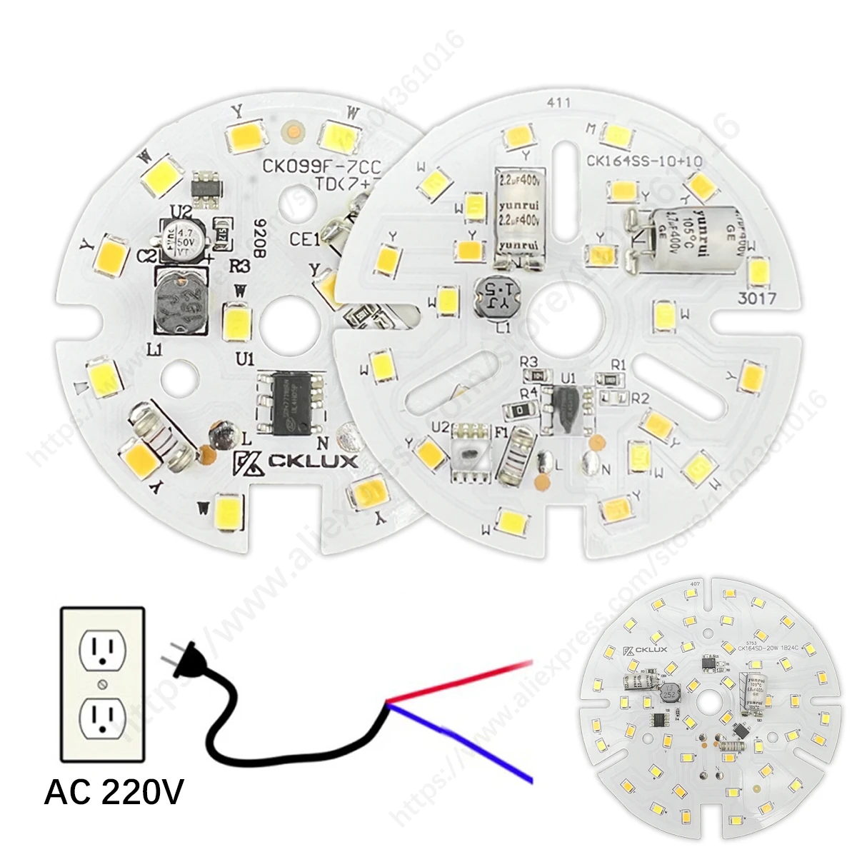 

DOB AC220V LED 9W 12W 20W Three-color SMD2835 PCB Board Downlight White 6000K Warm Color 3000K Driver-Free Suitable Light bulb