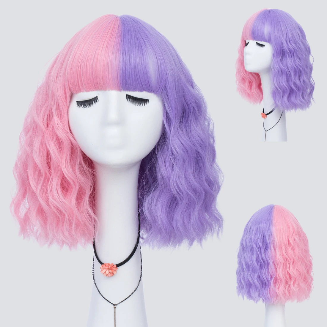 GAKA capelli sintetici ricci da donna Cosplay parrucca arcobaleno colorata di Halloween fibre resistenti al calore