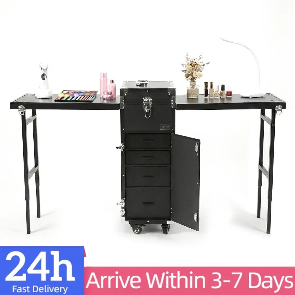 

Складной косметический органайзер на колесиках с выдвижными ящиками, дорожный кейс для макияжа, большой вместимости, для маникюра, косметологии, бьюти-мастеров