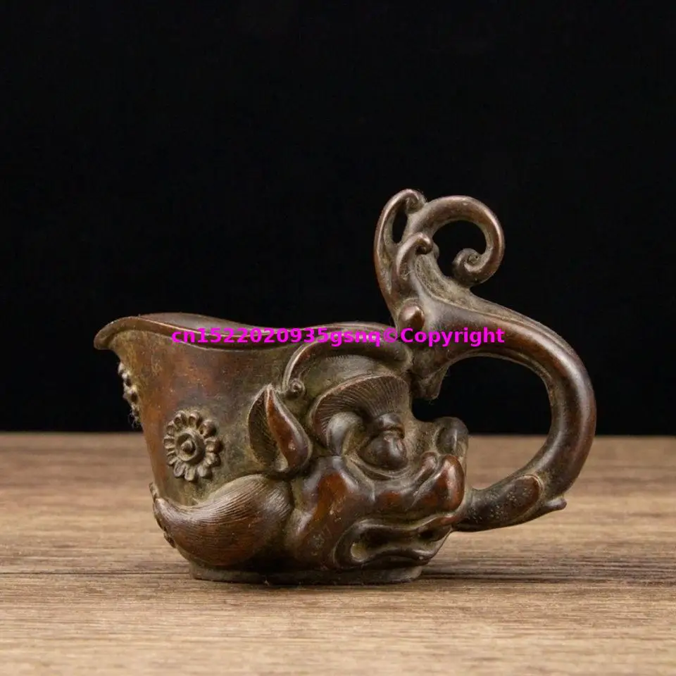 Collection archaic Asia aristocratic bronze wine cup ornament Pixiu Divine Beast Dragon shape ward off evil Eliminating Demons