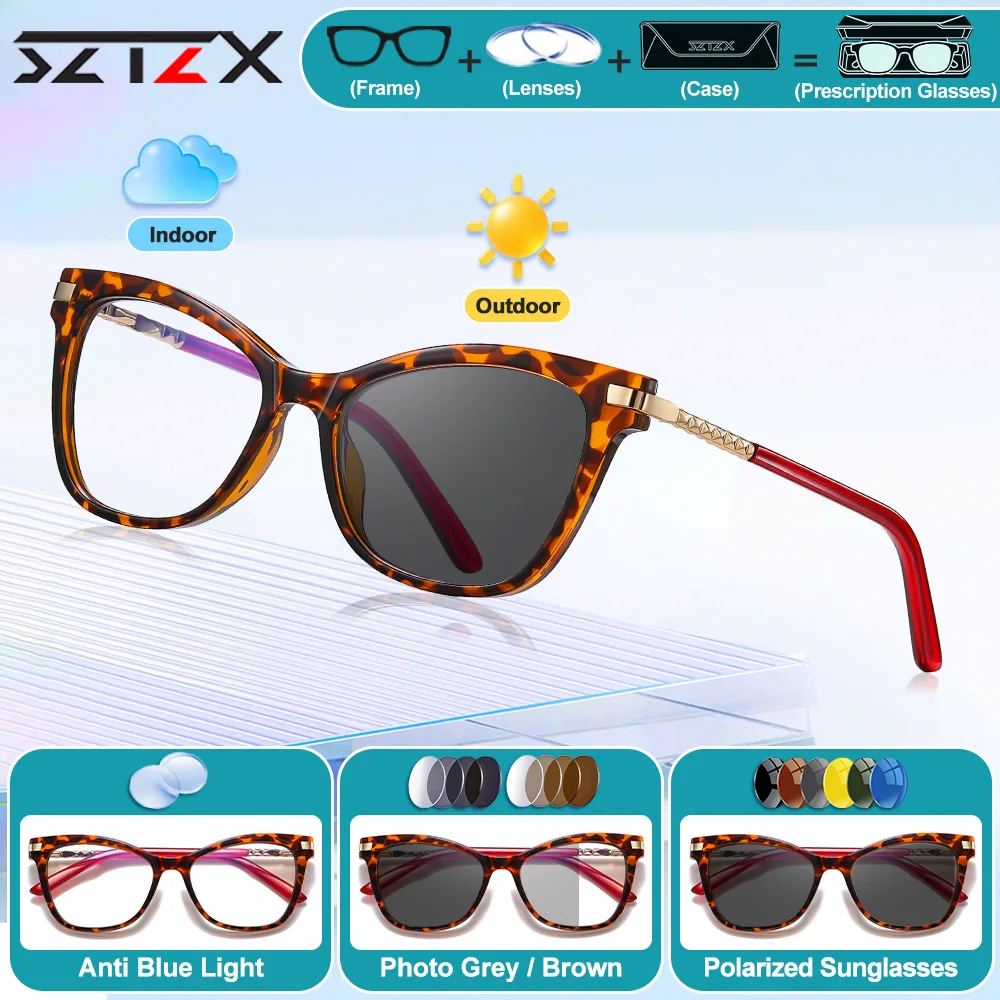 

SZTZX New Design Butterfly Frame For Women Myopia Computer Glasses Anti Blue Light Progressive Photochromic Prescription Eyeware