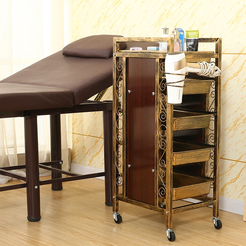 Vintage Style Salon Trolley Professional Hair Roller Cart for Perm Salon Furniture Mobile Tool Storage Organizer for Barber Shop