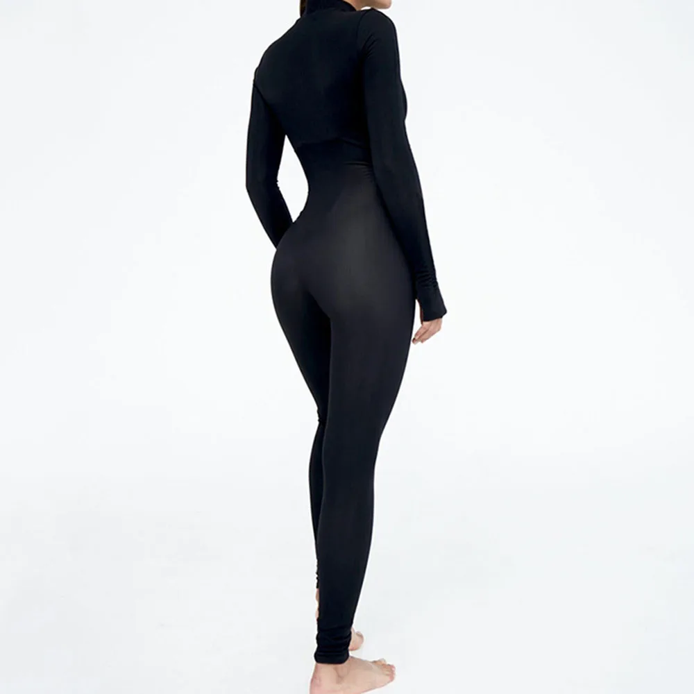 Women's sexy tight zipper jumpsuit European and American style autumn new long sleeved round neck leggings