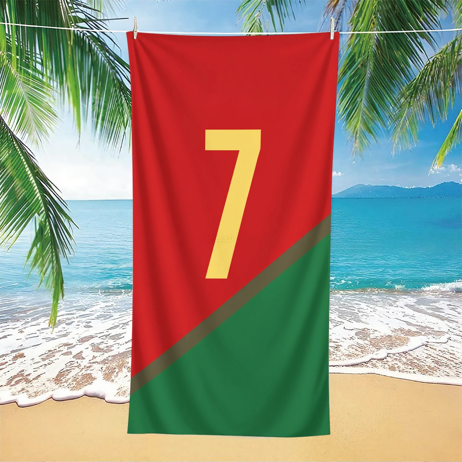 1pc Bold Geometric Beach Towel - Features a Size 7 Digital Red and Green Double Design, Super Soft Microfiber, Quick Drying Tra
