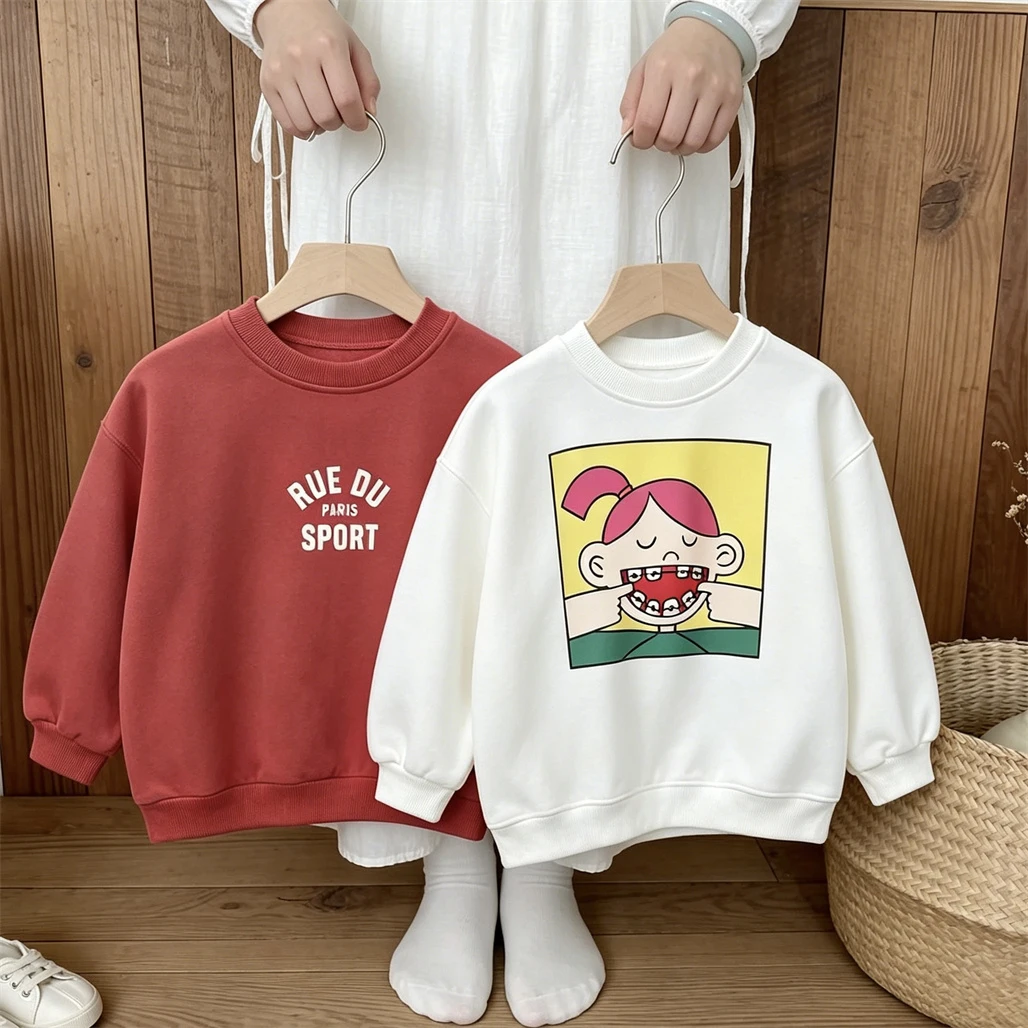 Printed Sweatshirts Long-sleeved Tops Children Spring Autumn Clothes Boys Girls Round Neck Pullovers Simple Versatile Hoodies