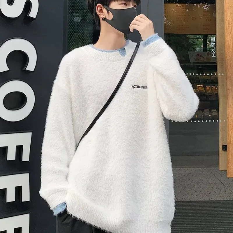 

Белая вязаная норковая мужская верхняя одежда, свитера для пар Lazy Sle, осень-зима, модный универсальный молодежный энергетический весенний кардиган