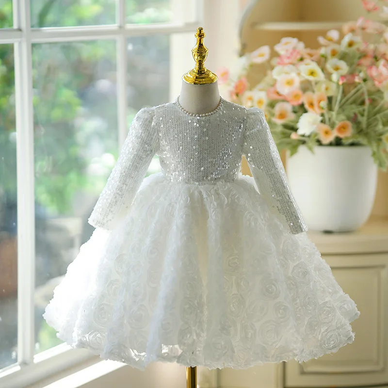 

Fashion Baby Girl Floral Sequined Princess Dress Infant Toddler Child Bow Mesh Skirt Party Wedding Birthday Baby Clothes 1-12Y