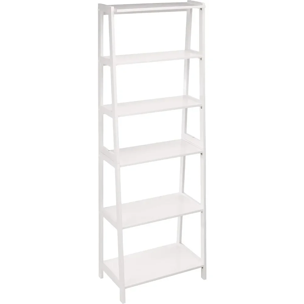 

Basics Rubberwood 5 Shelf Ladder Bookcase, White, 15.03" D x 25.98" W x 74.48" H