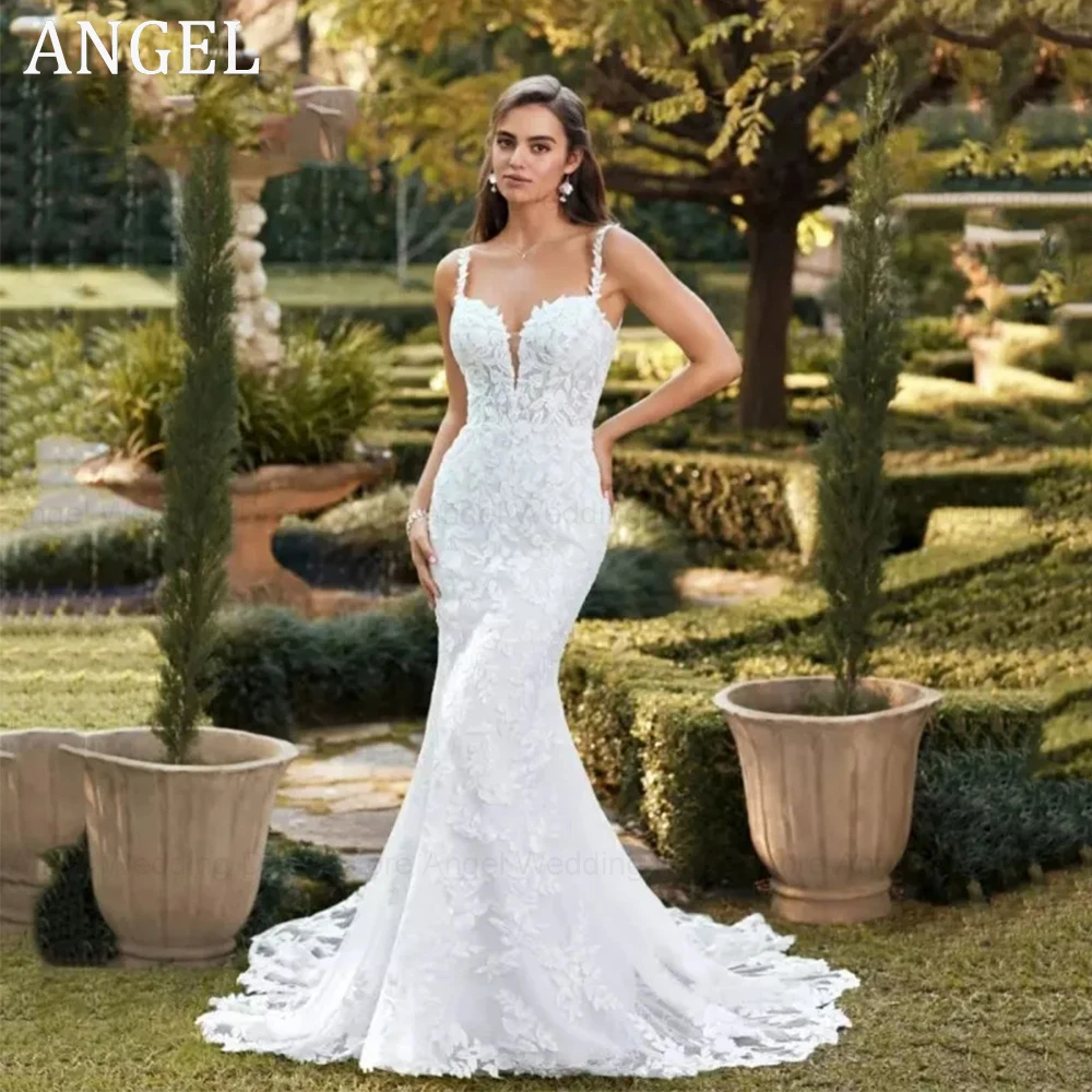 ANGEL Personalizzato Elegante Abito Da Sposa A Sirena 2025 Pizzo Aperto Indietro Senza Spalline Abito Da Sposa Sweep Train Abiti Da Sposa