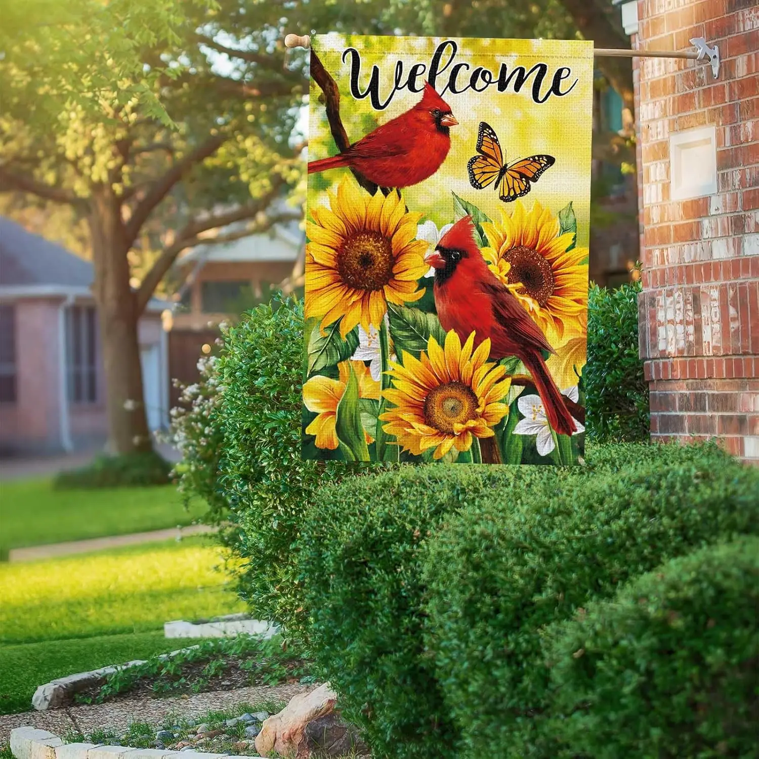 Heyfibro Welcome Summer Sunflower Garden Flag Garden Flag 28x40 Double Sided Burlap, Spring Fall Cardinal Butterfly Yard Ban AAS
