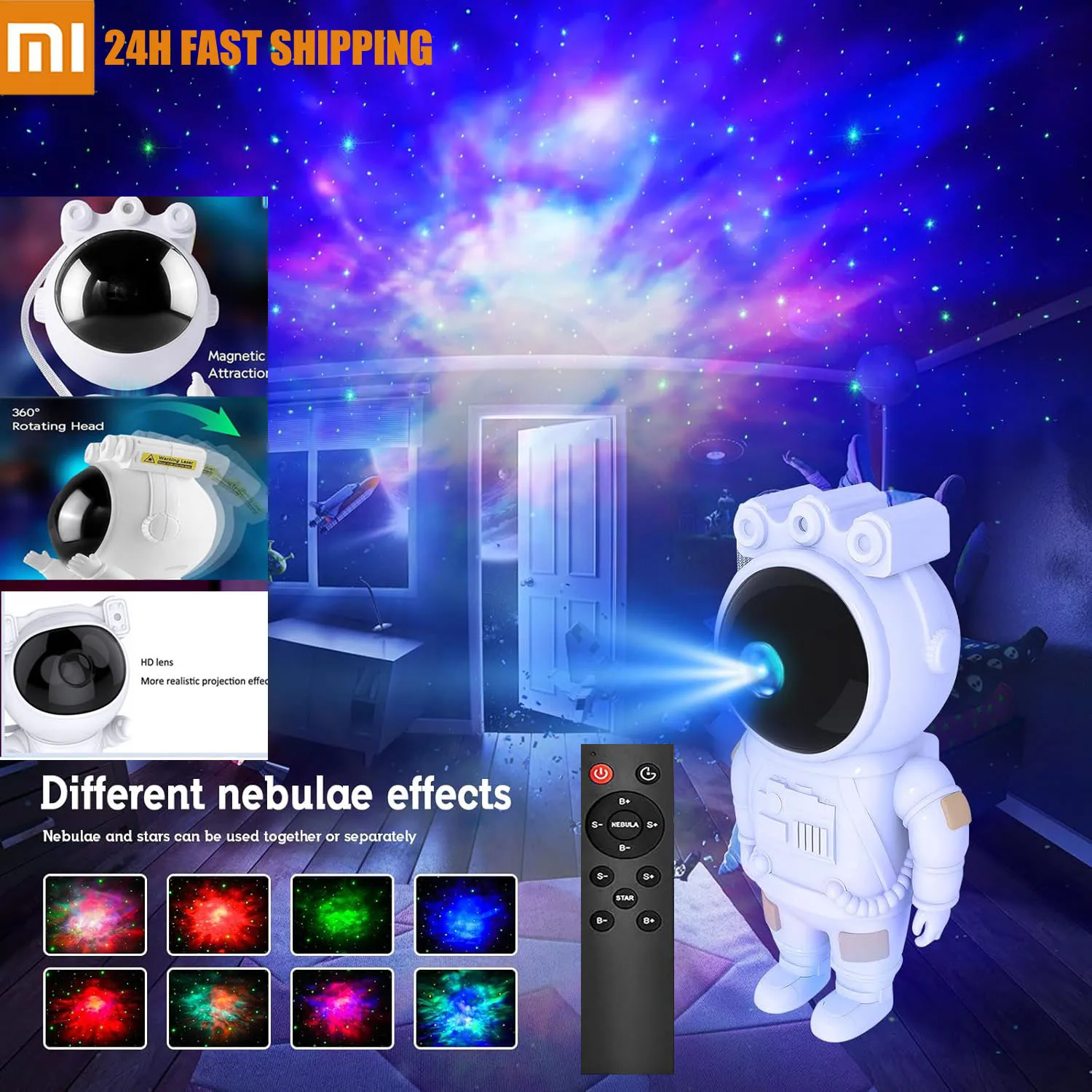 

Xiaomi Astronaut Galaxy Star проектор USB перезаряжаемый ночник светодиодный звездная туманность 360° ° Окружающая лампа для декора детской комнаты