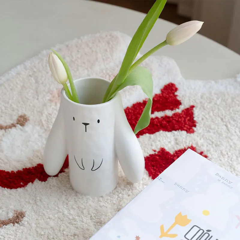 Cute Bunny Vase, Uniique Ceremic Bud Vase, Singe Flower Animal Vase, Living Room Bedroom Table Decor, Rabbit Lover Gift for Her