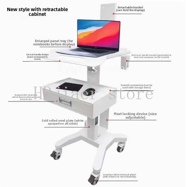 

Mobile Dental Trolley for Oral Scanner Medical Computer Stand Clinic Equipment