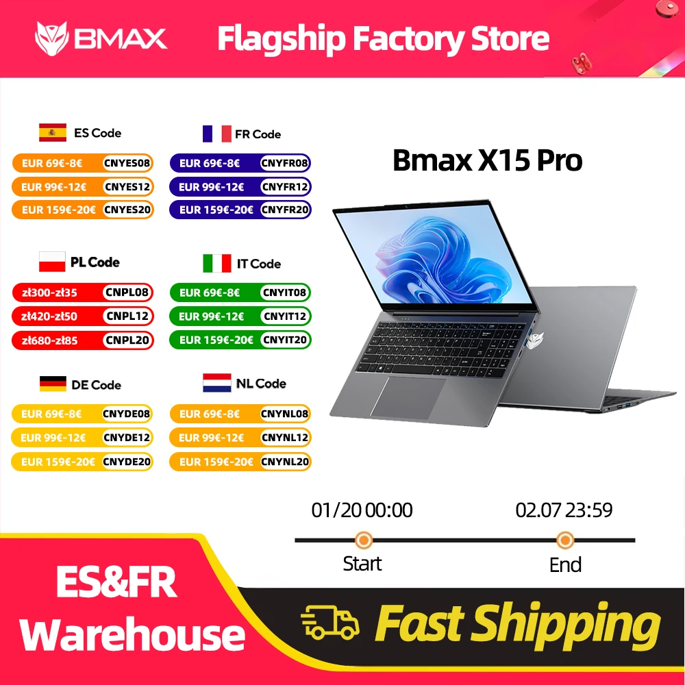 BMAX 15.6 X15 Pro 16GB RAM 512GB SSD Intel N95 CPU Windows 11 Notebook 1920*1080 Dual Wifi USB PC laptop DDR4