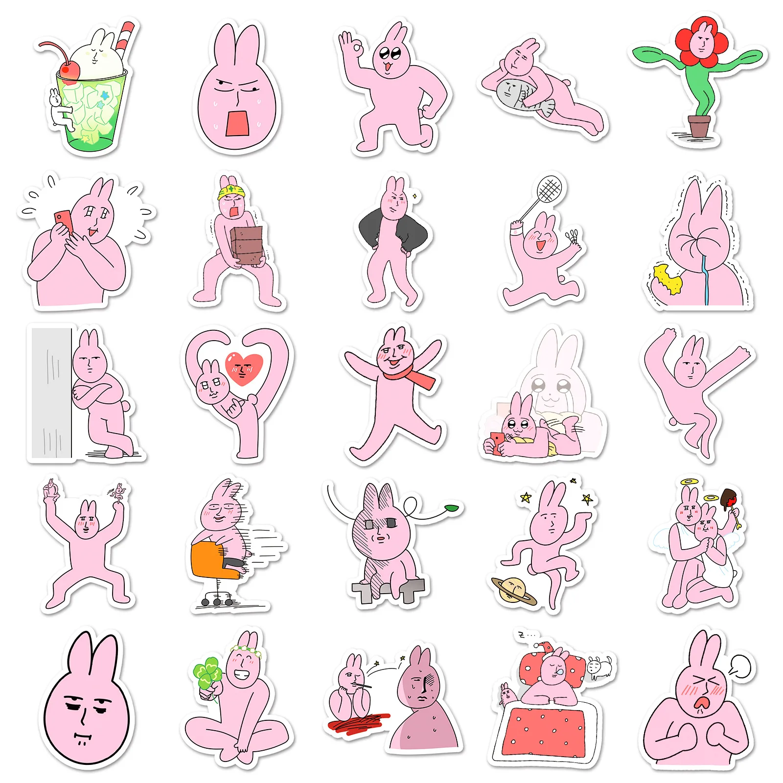 50Pcs Pink Rabbit Sticker Kawaii Anime Cute Girl Fashion Skateboarding Refrigerator Mobile Phone Computer Decorative Stickers