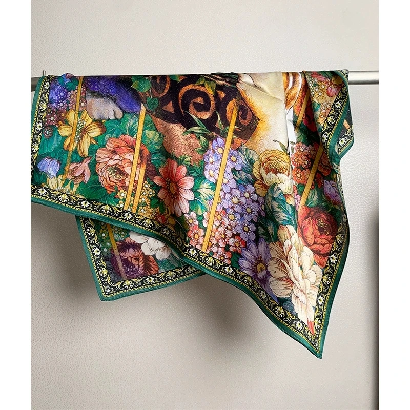Luxurious Floral 65cm Square Silk Scarf for Women Ins-style High-Grade Mulberry Silk Scarves Neckerchief view 4