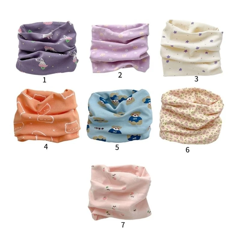 090B Soft & Breathable Children Scarf Neck Gaiter Rabbit Bear Print Adjustable Kids Scarf Neck Wrap Children Scarf Neck Tube
