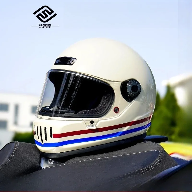 FASEED Motorcycle Helmet Vintage Cruise Full Helmet Carbon Fiber Coffee Rider V8 Large Head Cascos Para Moto Motorcycle