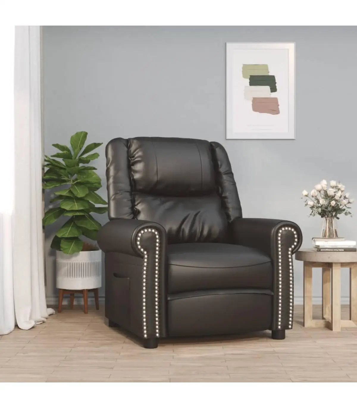 Recliner armchair shiny black synthetic leather