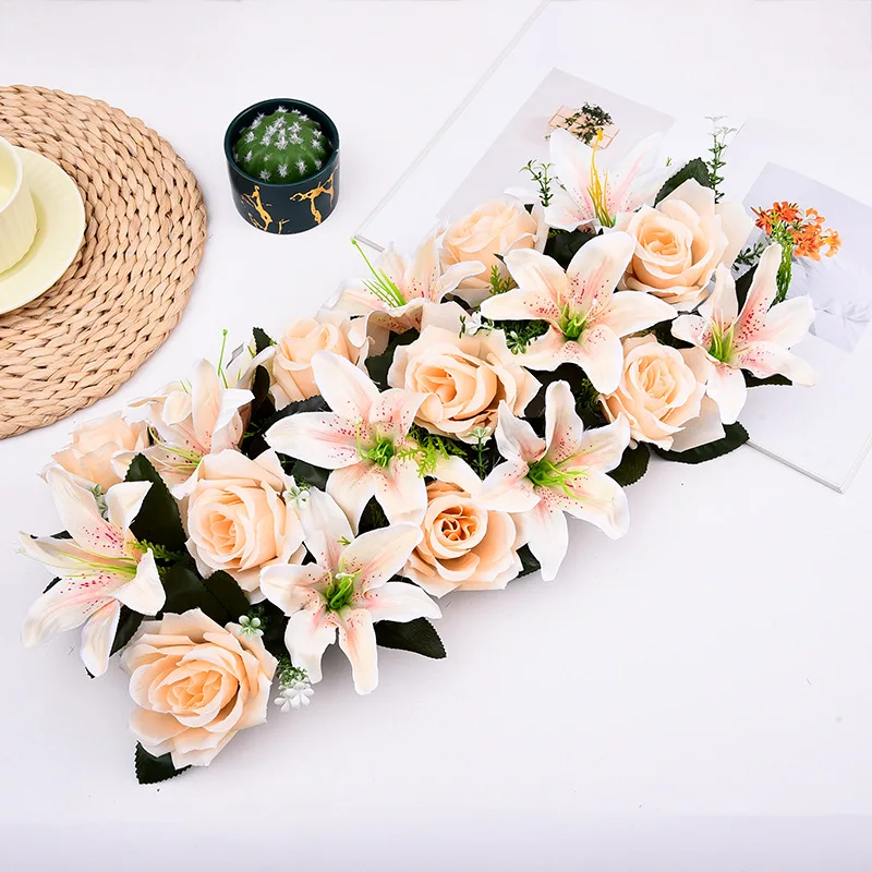 Künstliche Blumenreihe, luxuriöse weiße rote Rose für Hochzeit, Tischdekoration, Blumen, Hintergrund, Wandbögen, Dekor, Party, Bühne, Blumen – Detail 8