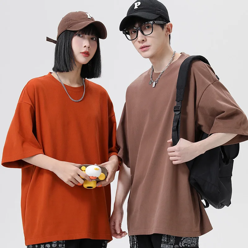 

Heavyweight American High Street Color Loose Shoulder Drop round Neck Cotton T-Shirt Japanese Style Short Sleeve Men's