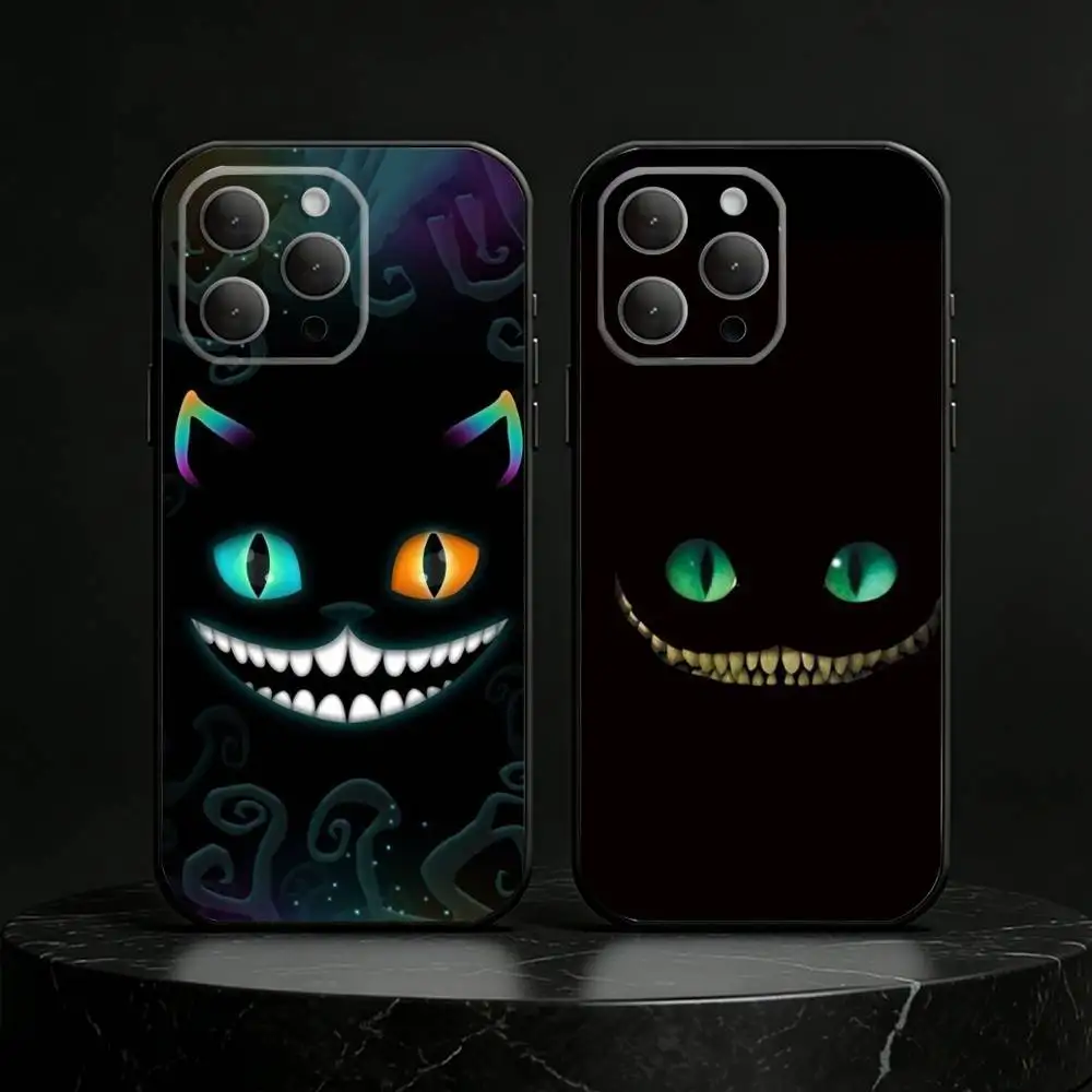 

C-Cheshire Cat Cool Eye Alice Phone Case For iPhone 17,16,15,14,13,12,11 Plus,Pro,Max,Mini Silicone black Soft Cover