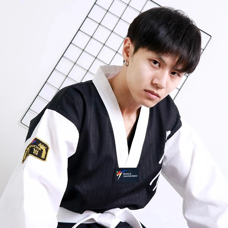 Taekwondo Uniform For Beginners WT Logo Black White Dobok Tae Kwon Do MMA Martial Arts Karate Suits Embroidered