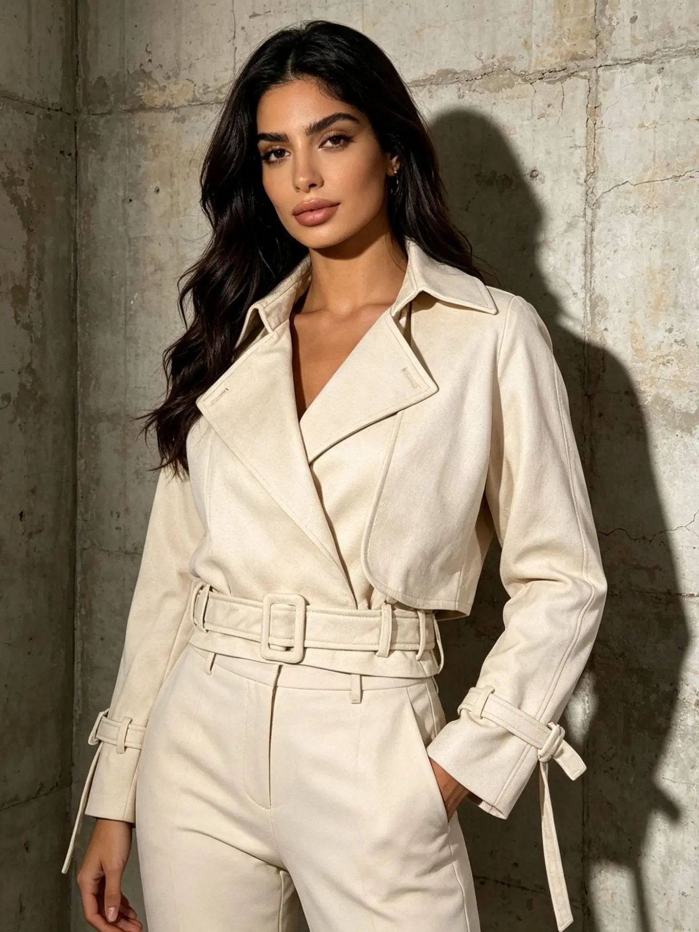  Fall Winter Loose Fitting Short Motorcycle Jacket Women's Suede Velvet Waist Cinched Belted Casual Style Outerwear