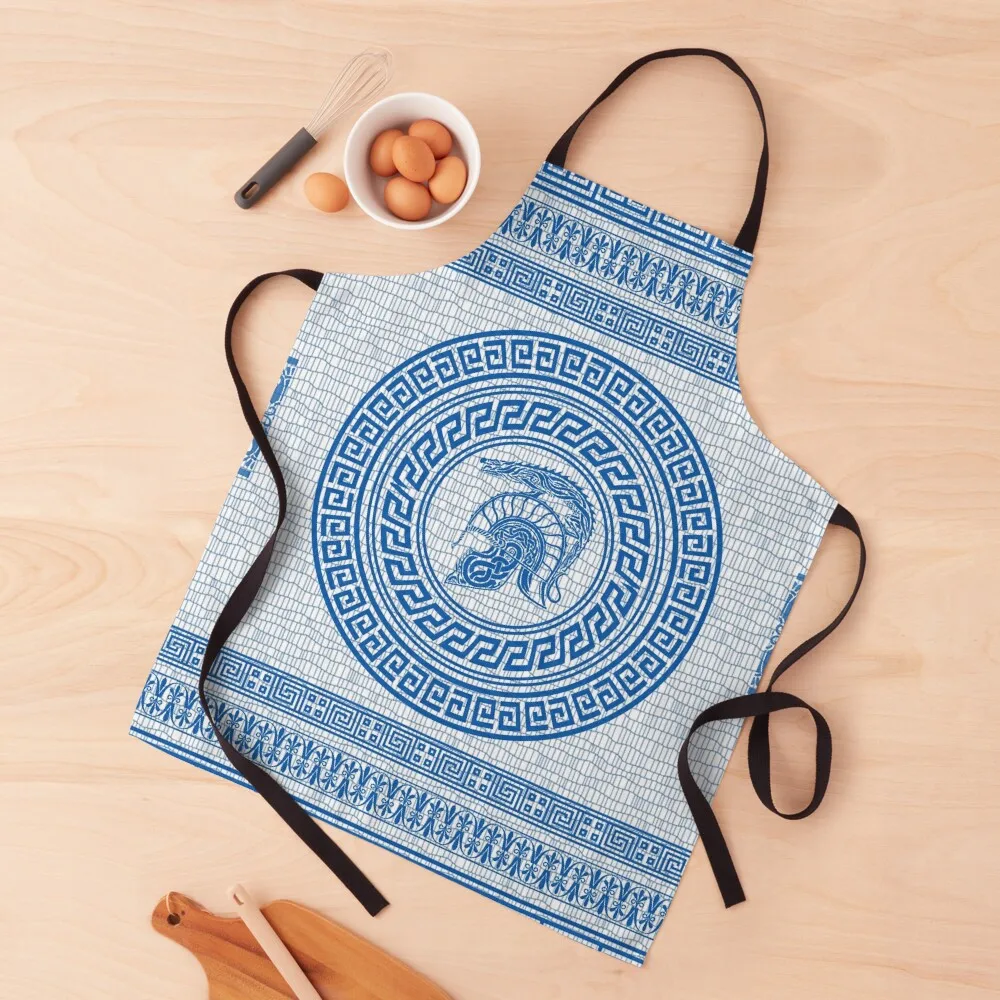 Dragon Helmet Greek Pattern (blue version) Apron chefs All For Kitchen And Home Kitchenware Chef Accessory Apron