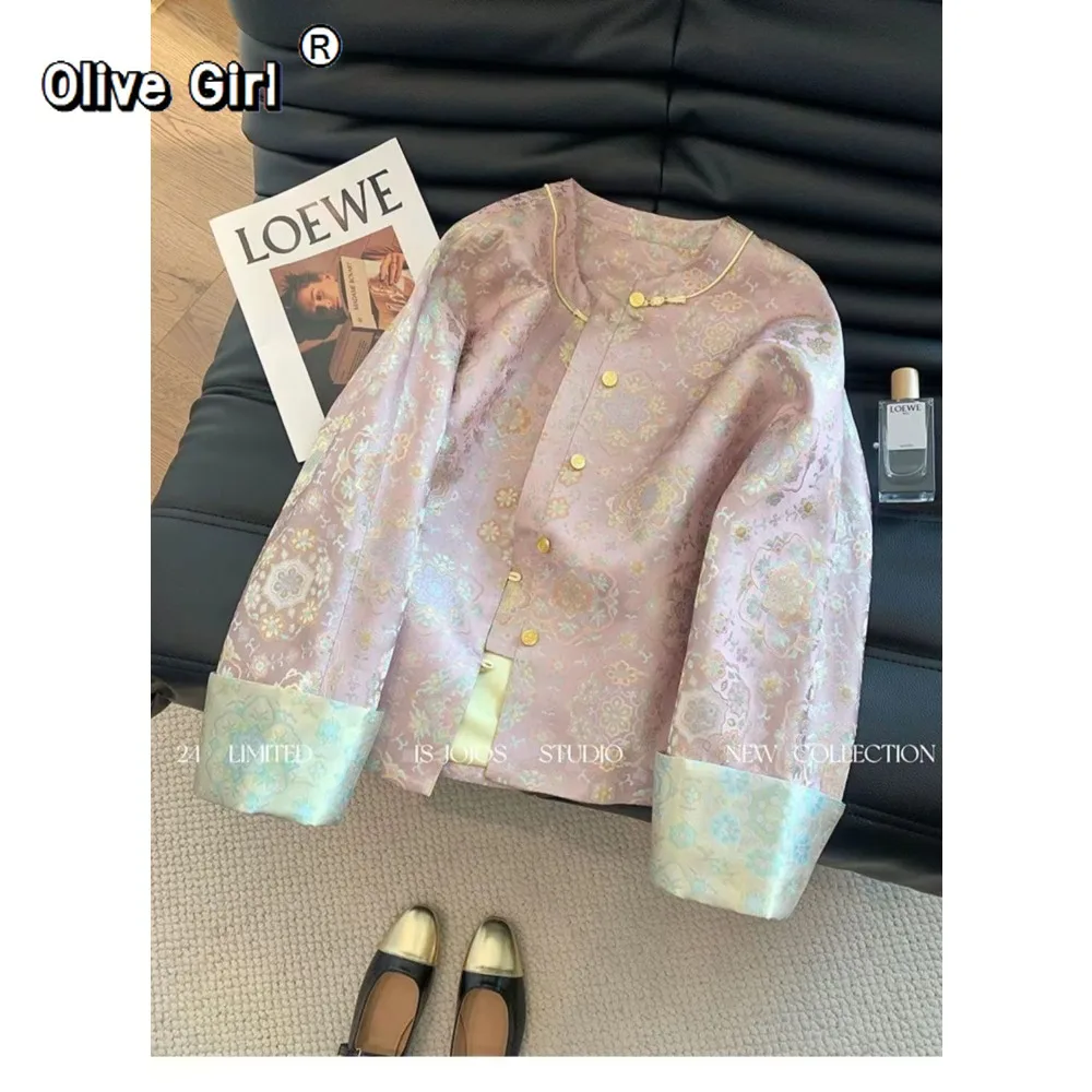 سترة جاكار معطف الملابس النسائية 2026 ربيع خمر الصينية الساتان الجاكار مزاجه الأعلى