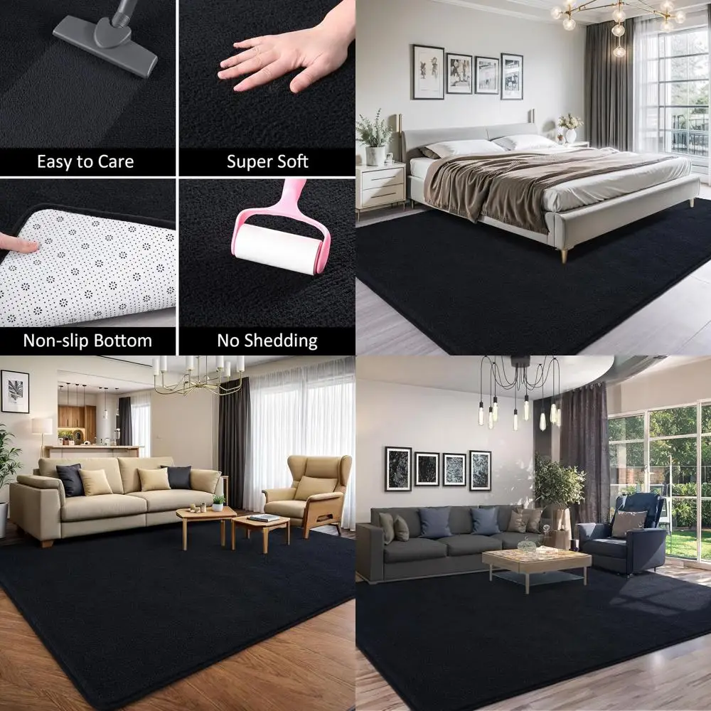 

Современный ковер Shag 5x7 футов, моющийся ковер для гостиной, плюшевый пенопластовый декор для детской комнаты, черный