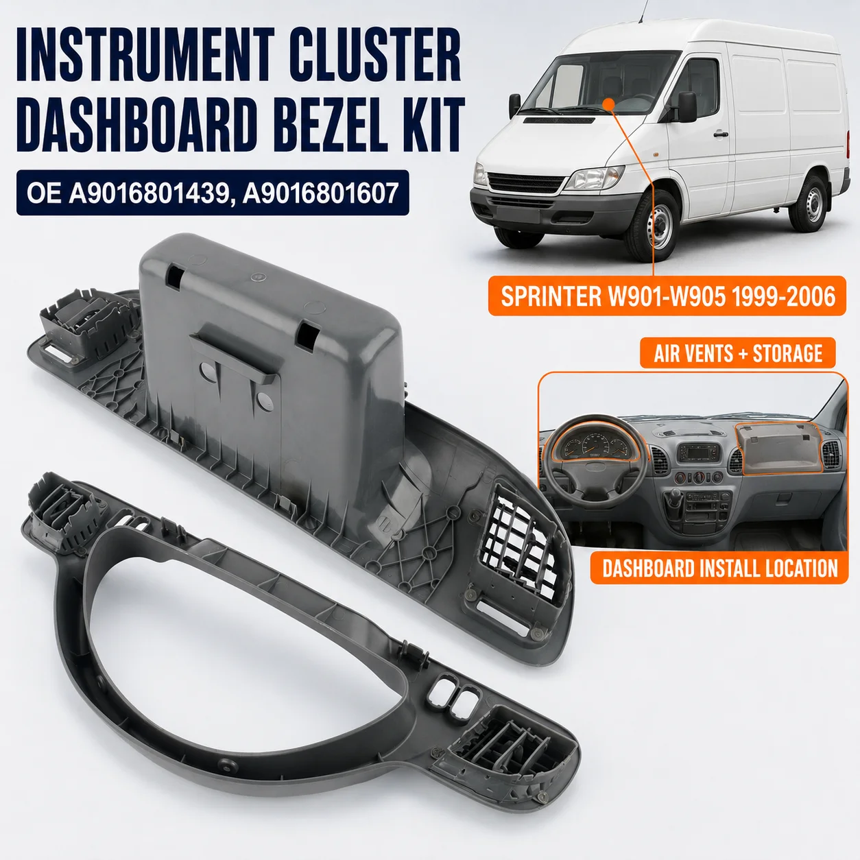 Image of AP02 Für Sprinter 901 902 A9016801439 9016801607 9016801439 Armaturenbrett-Gehäuse + Lüftungsgitter für Instrumententafel